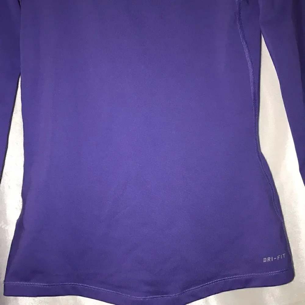 Nike Pro Dri-FIT Womens Quarter Zip Long Sleeve Mock Neck Purple Top Small